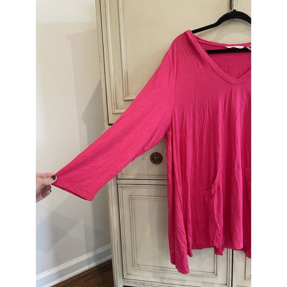 Soft Surroundings Hot Pink V Neck Hoodie Pullover Pockets Soft Stretch Plus 3X - Picture 2 of 8